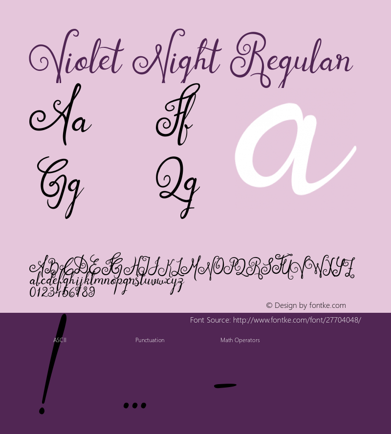 Violet Night Version 1.000;PS 001.000;hotconv 1.0.70;makeotf.lib2.5.58329 Font Sample