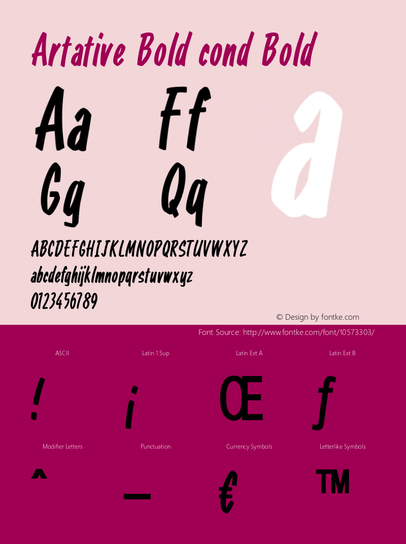 Artative Bold cond Bold Version 1.000 Font Sample