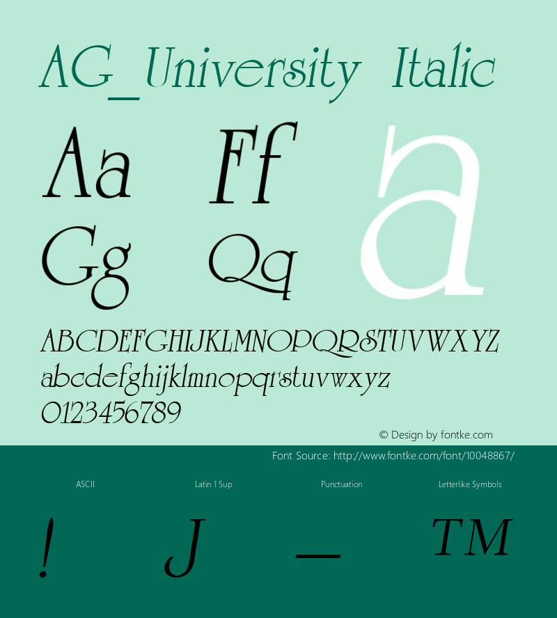 AG_University Italic 001.000 Font Sample
