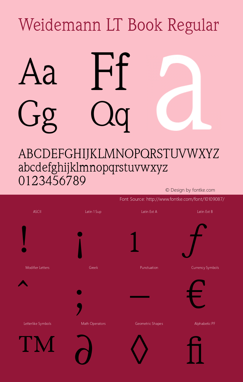 Weidemann LT Book Regular Version 6.1; 2002 Font Sample