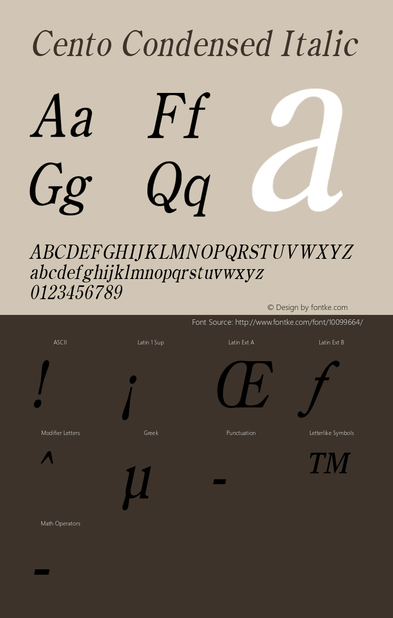 Cento Condensed Italic Altsys Fontographer 4.1 1/27/95 Font Sample