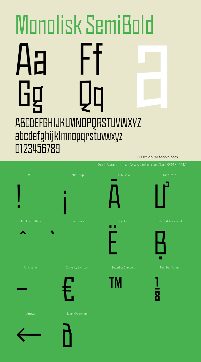 Monolisk SemiBold Version 1.560;PS 001.560;hotconv 1.0.88;makeotf.lib2.5.64775 Font Sample