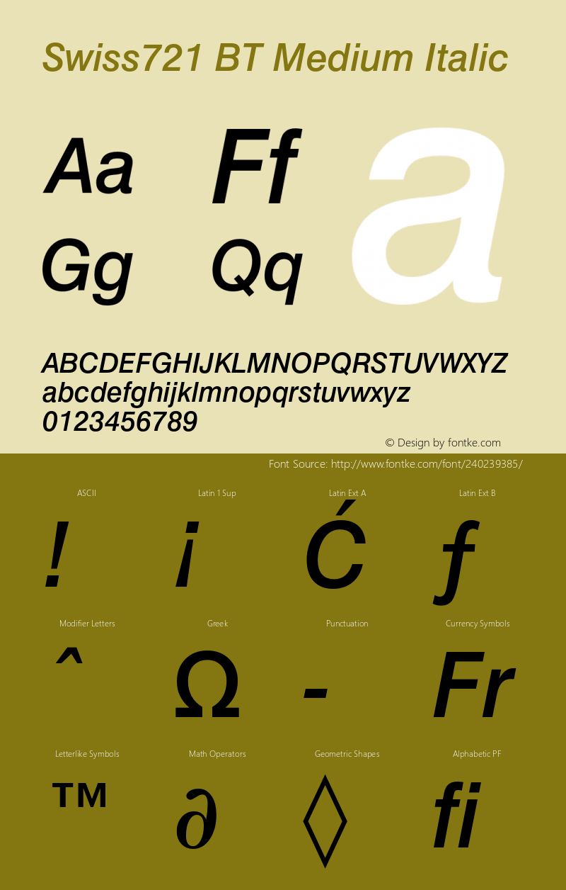 Swiss721 Md BT Medium Italic Version 5.0图片样张