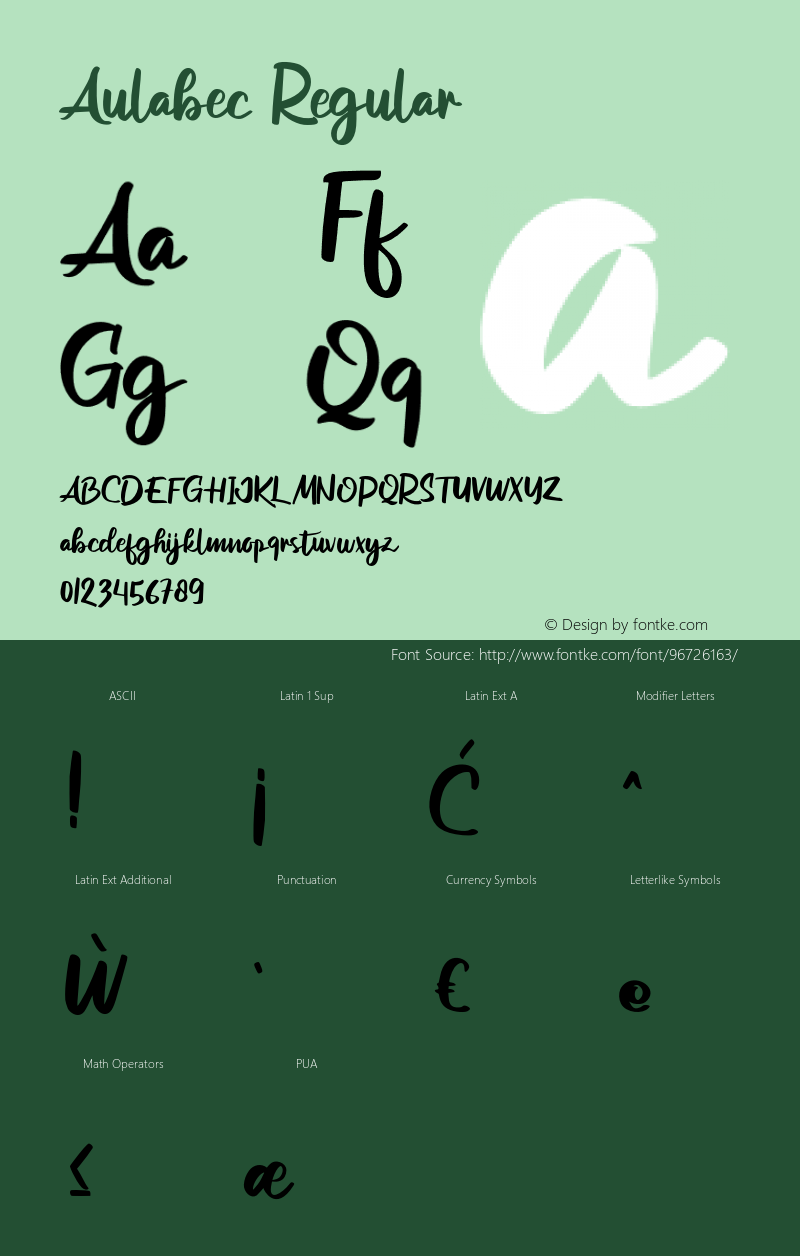 Aulabec Version 1.000 Font Sample