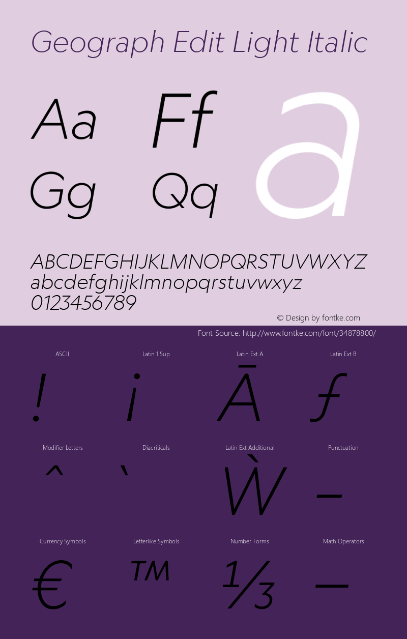 GeographEdit-LightItalic Version 1.001 Font Sample