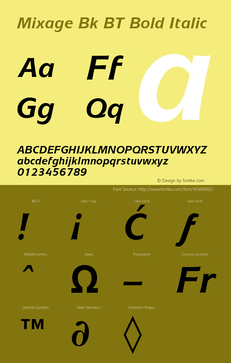 Mixage Bk BT Bold Italic mfgpctt-v1.59 Friday, March 5, 1993 10:23:55 am (EST) Font Sample