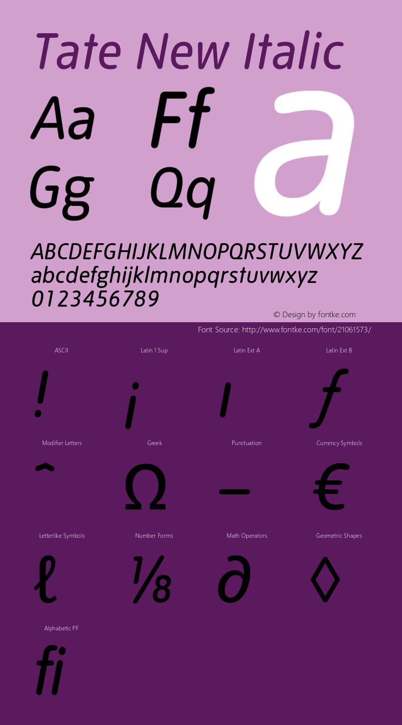 TateNew-Italic Version 1.006;PS 001.000;Core 1.0.38;makeotf.lib1.6.5960 Font Sample