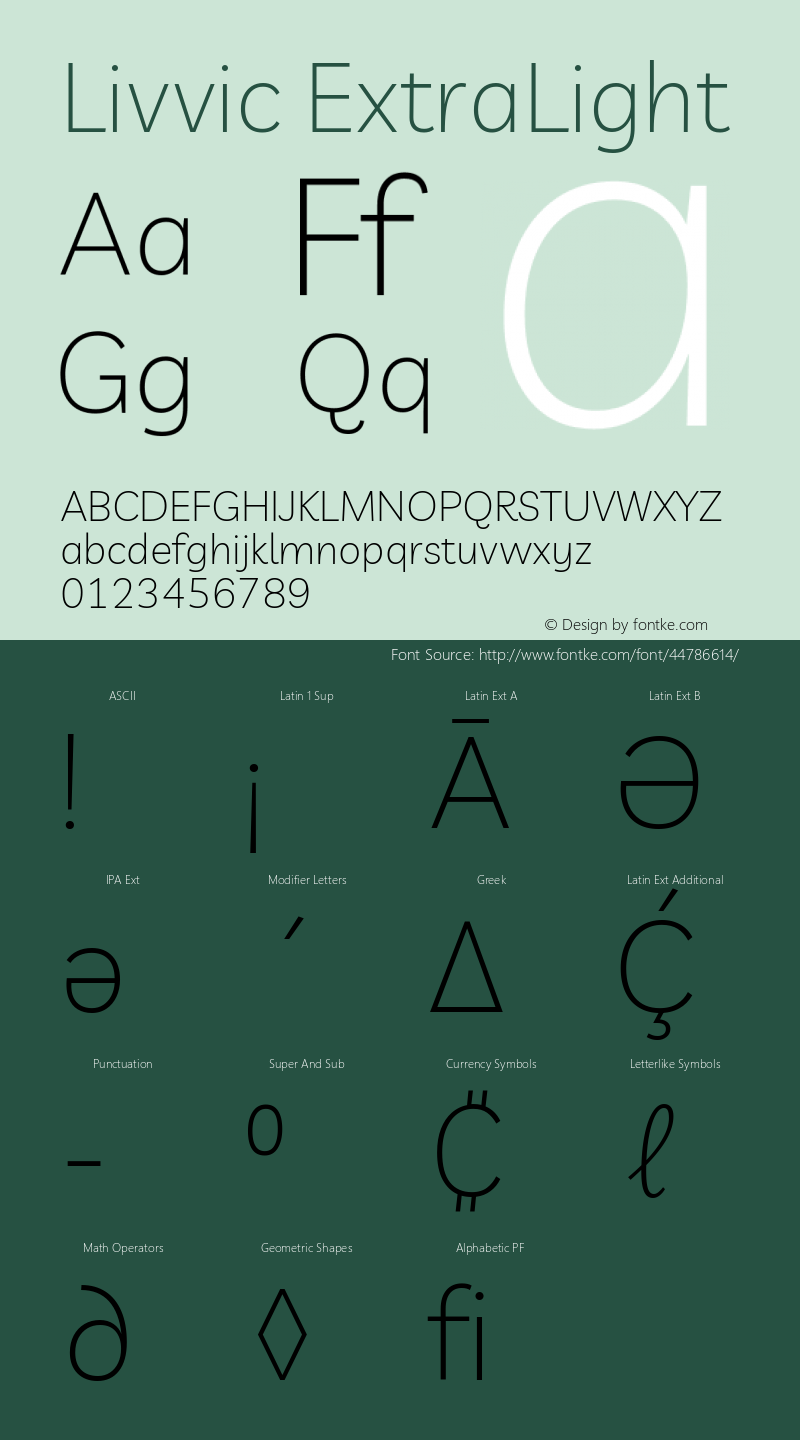 Livvic ExtraLight Version 1.001; ttfautohint (v1.8.2) Font Sample