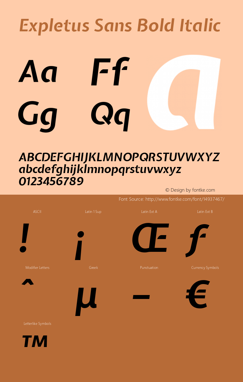 Expletus Sans Bold Italic Version 7.029 Font Sample