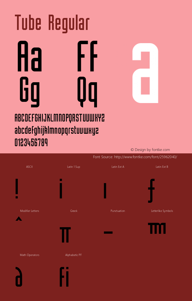 Tube-Regular Version 001.000 Font Sample