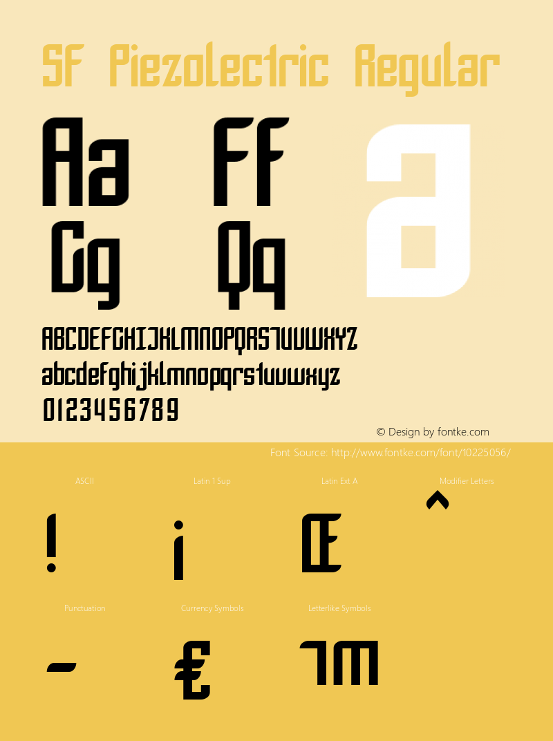 SF Piezolectric Regular Version 1.1 Font Sample