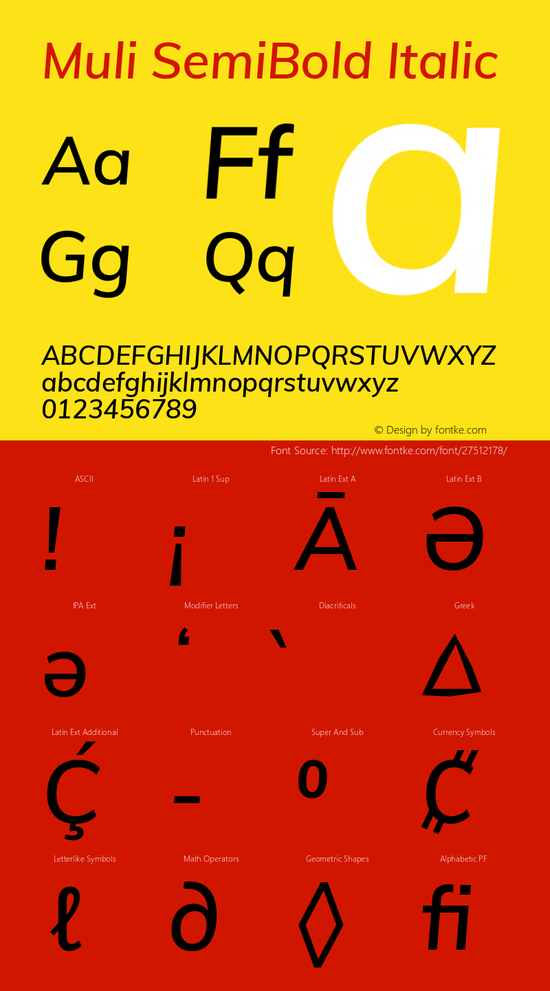 Muli SemiBold Italic Version 2.000 Font Sample