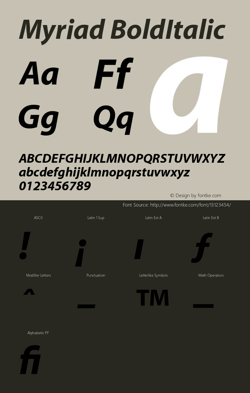 Myriad BoldItalic Version 001.000 Font Sample