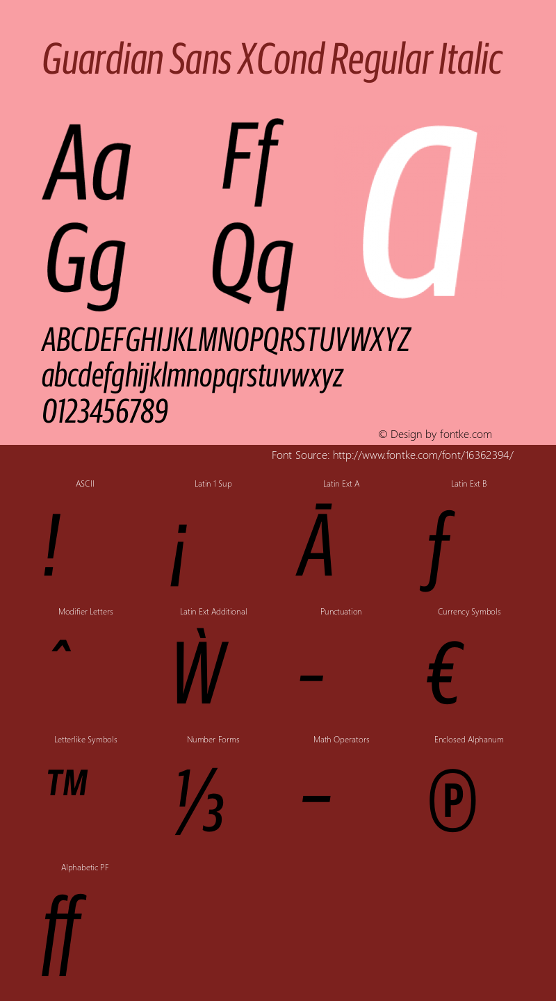 Guardian Sans XCond Regular Italic Version 1.001;PS 001.001;hotconv 1.0.57;makeotf.lib2.0.21895 Font Sample