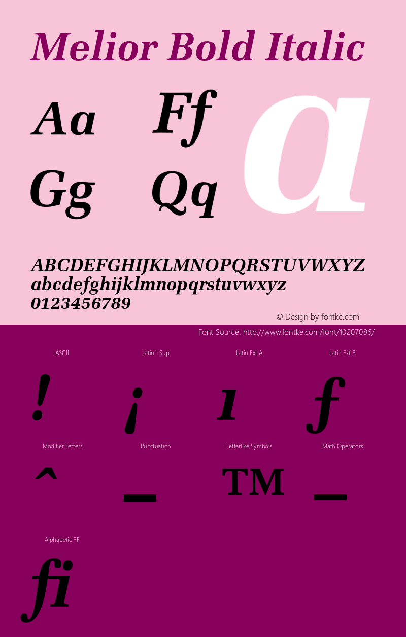 Melior Bold Italic 001.002 Font Sample