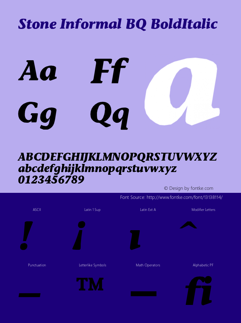 Stone Informal BQ BoldItalic Version 001.000 Font Sample