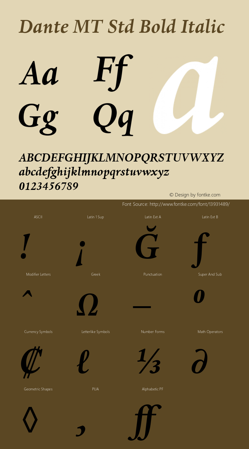 Dante MT Std Bold Italic Version 1.047;PS 001.004;Core 1.0.38;makeotf.lib1.6.5960 Font Sample