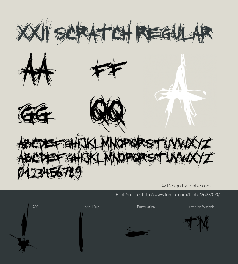 XXII SCRATCH Version 2.0 Font Sample