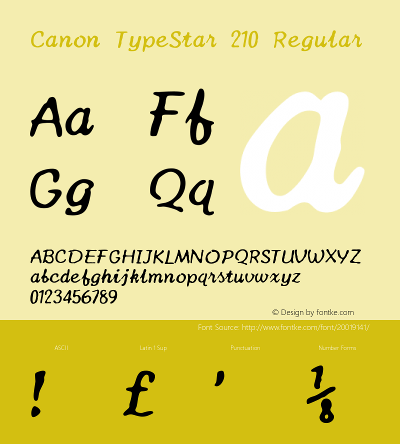 Canon TypeStar 210 Version 1.000 2016 initial release Font Sample