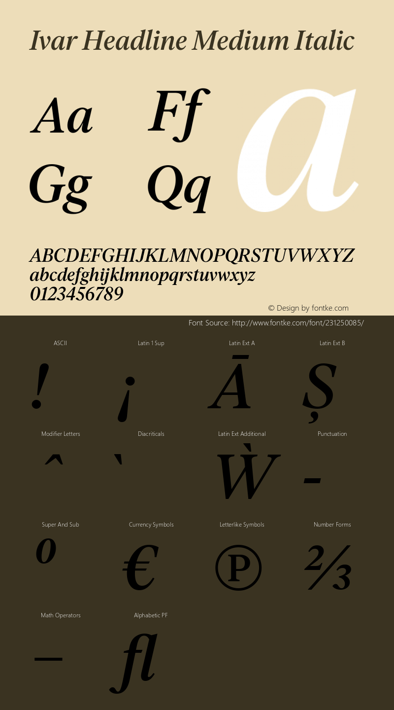 Ivar Headline Medium Italic Version 1.801图片样张