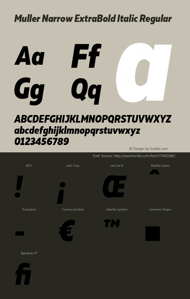 Muller Narrow ExtraBold Italic Regular Version 1.000;PS 001.000;hotconv 1.0.88;makeotf.lib2.5.64775 Font Sample
