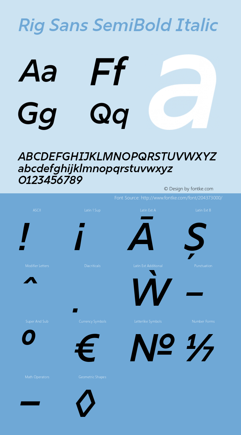 Rig Sans SemiBold Italic Version 1.000;FEAKit 1.0图片样张