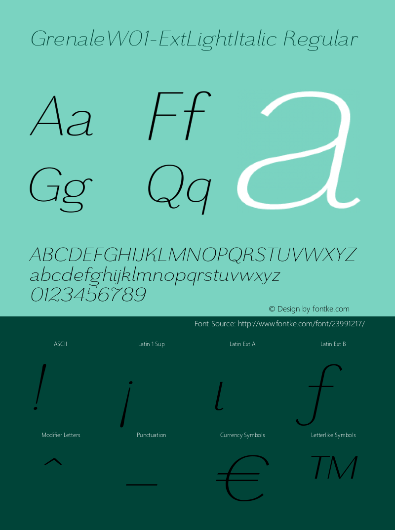 Grenale W01 Ext Light Italic Version 1.00 Font Sample