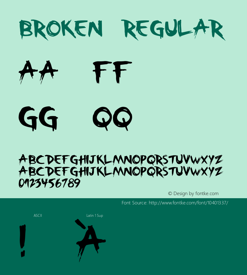 Broken Regular Unknown Font Sample