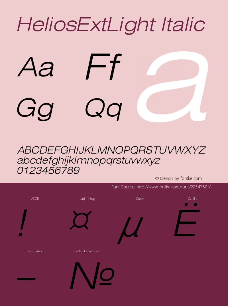 HeliosExtLight Italic Version 001.001 Font Sample