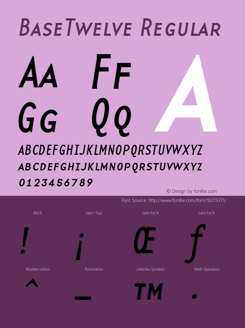 BaseTwelve Regular Version 1.00 Font Sample