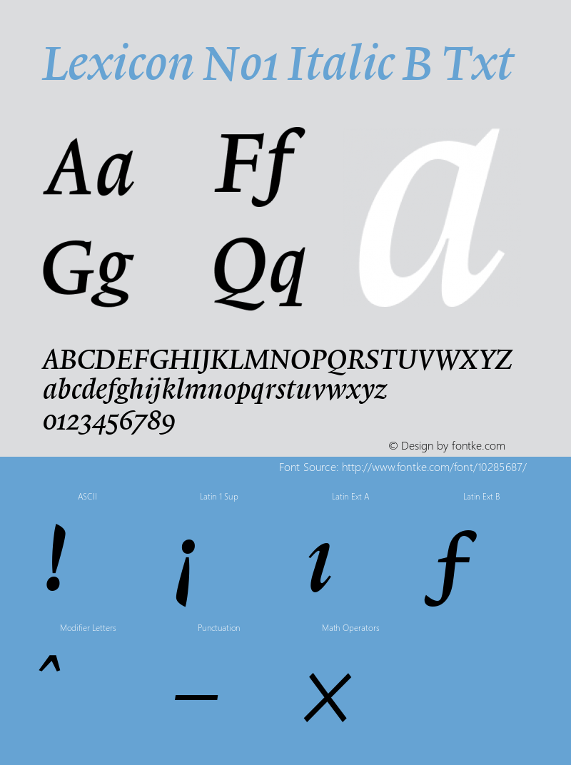 Lexicon No1 Italic B Txt 001.000 Font Sample