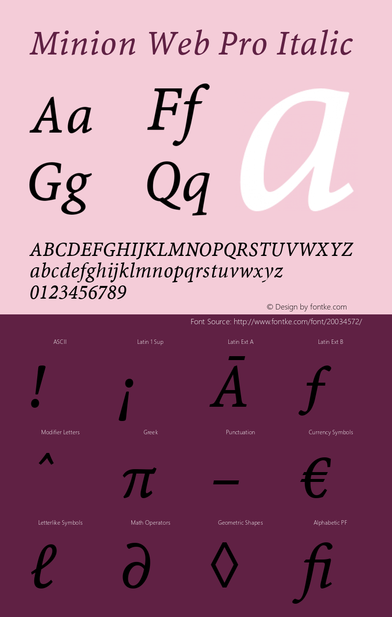 MinionWebPro-Italic Version 1.009 Font Sample