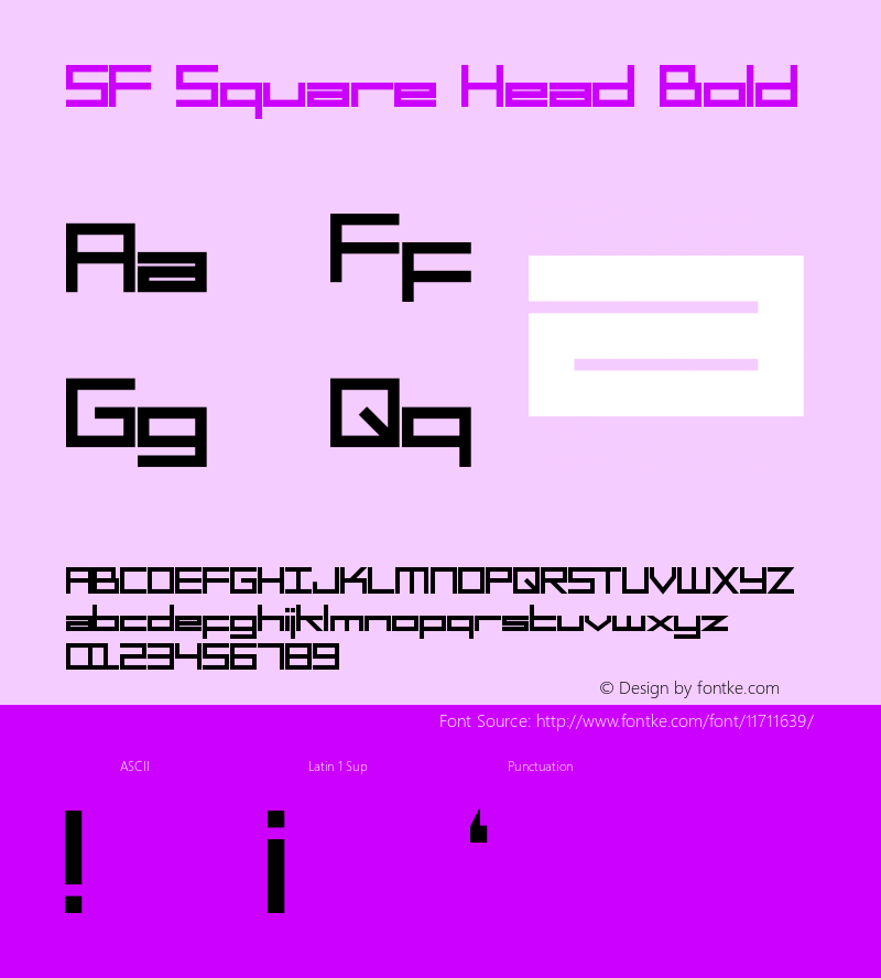 SF Square Head Bold Version ver 1.0; 1999. Freew Font Sample