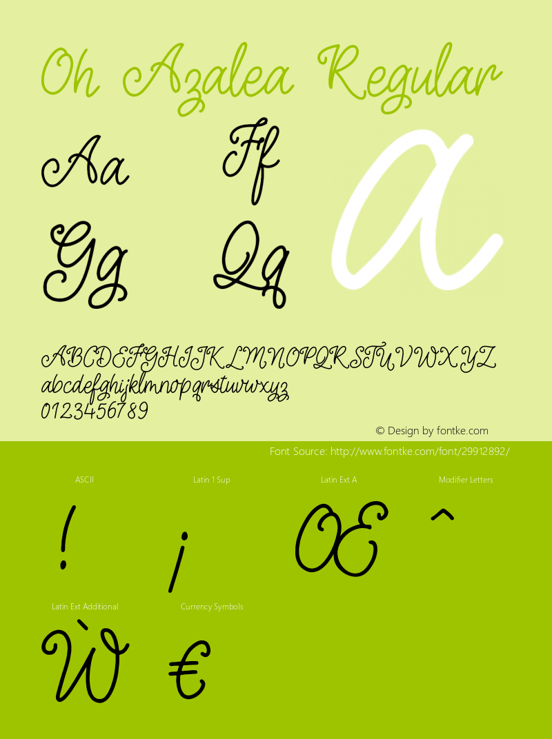 Oh Azalea Regular Version 1.000;PS 001.000;hotconv 1.0.88;makeotf.lib2.5.64775 Font Sample