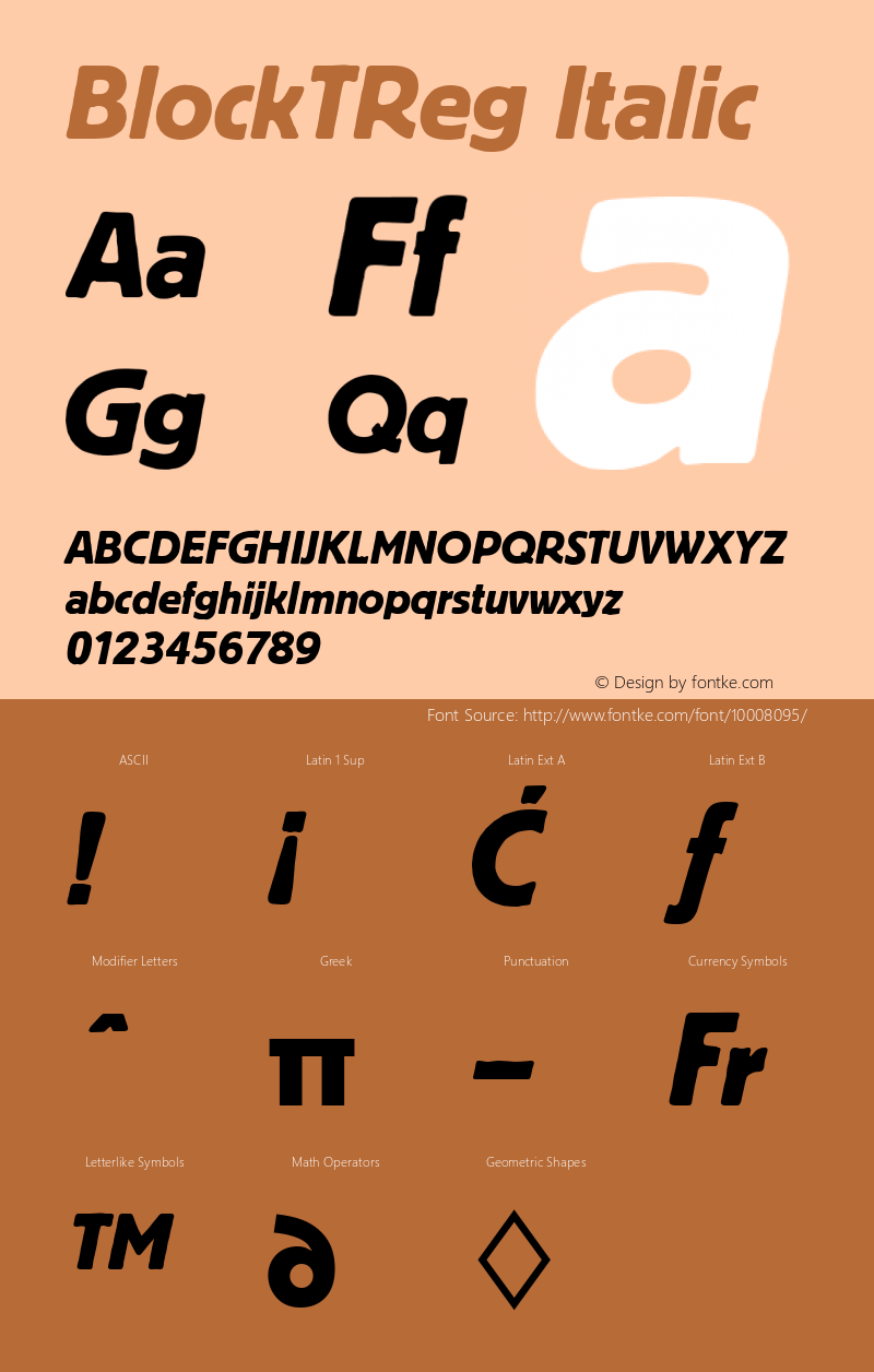 BlockTReg Italic Version 001.005 Font Sample