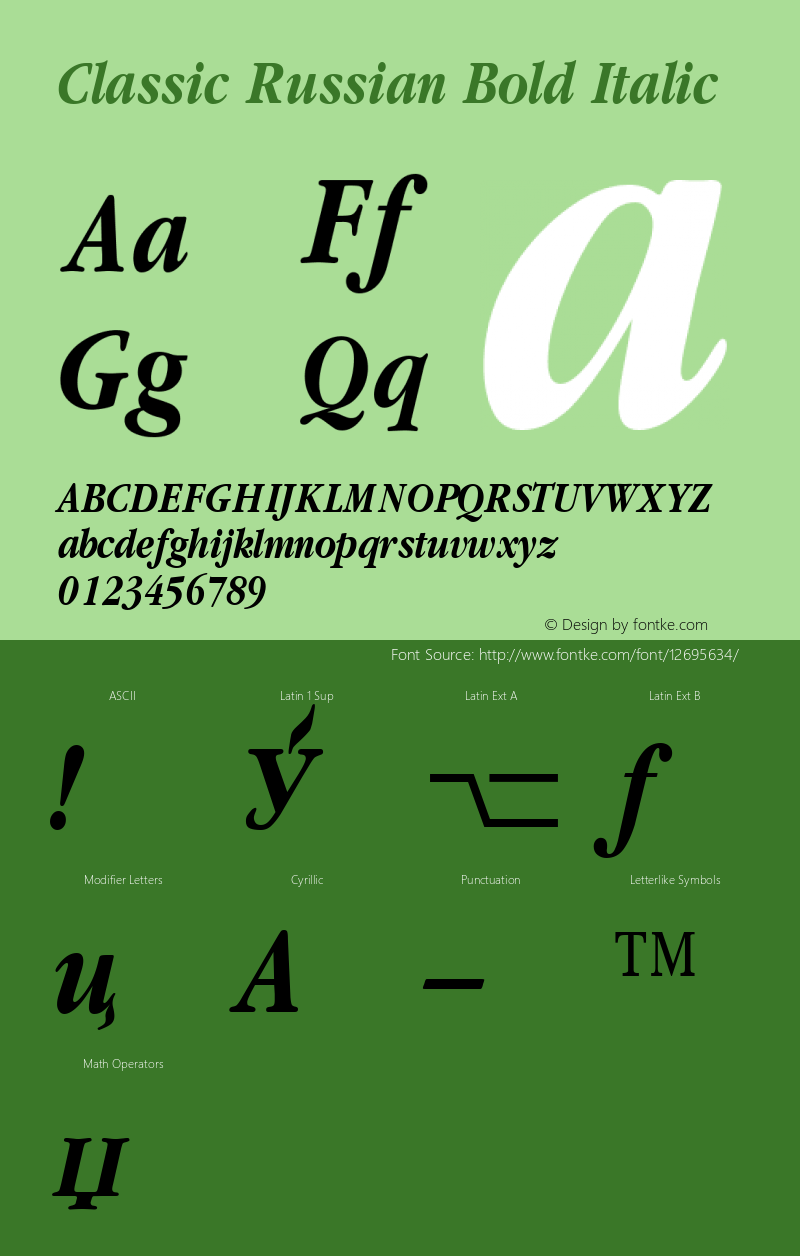 Classic Russian Bold Italic 001.001 Font Sample