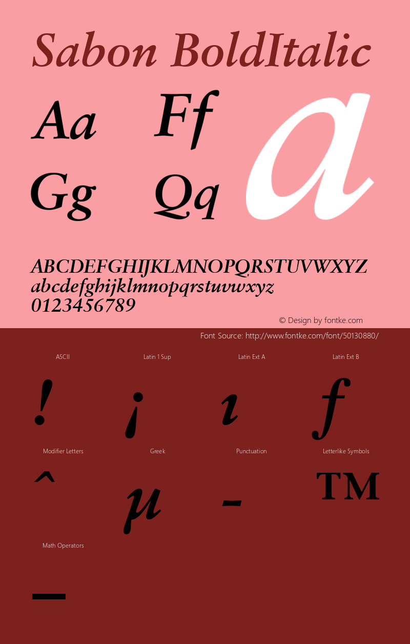 Sabon BoldItalic Macromedia Fontographer 4.1 4/11/2000 Font Sample