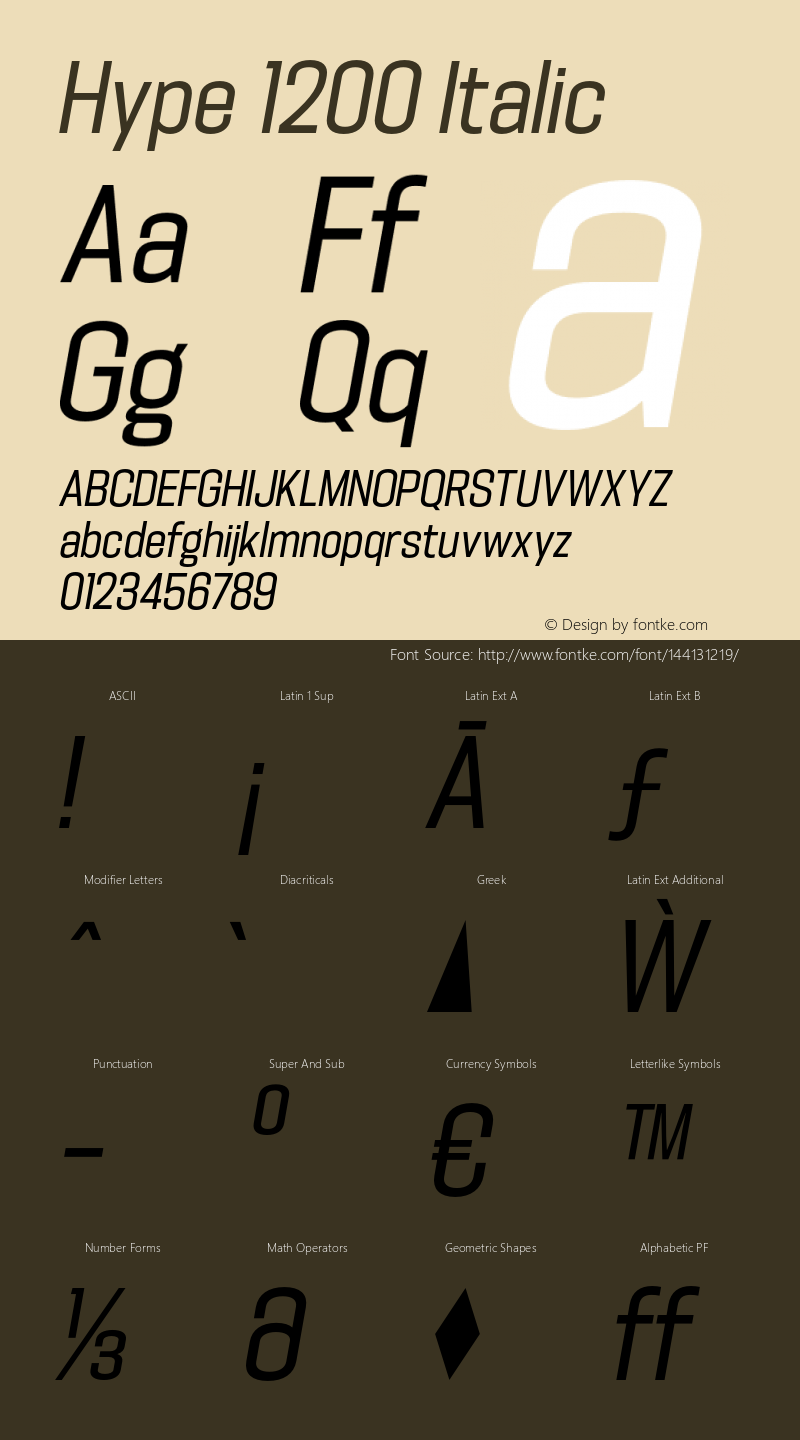 Hype 1200 Italic Version 1.000;hotconv 1.0.109;makeotfexe 2.5.65596 Font Sample