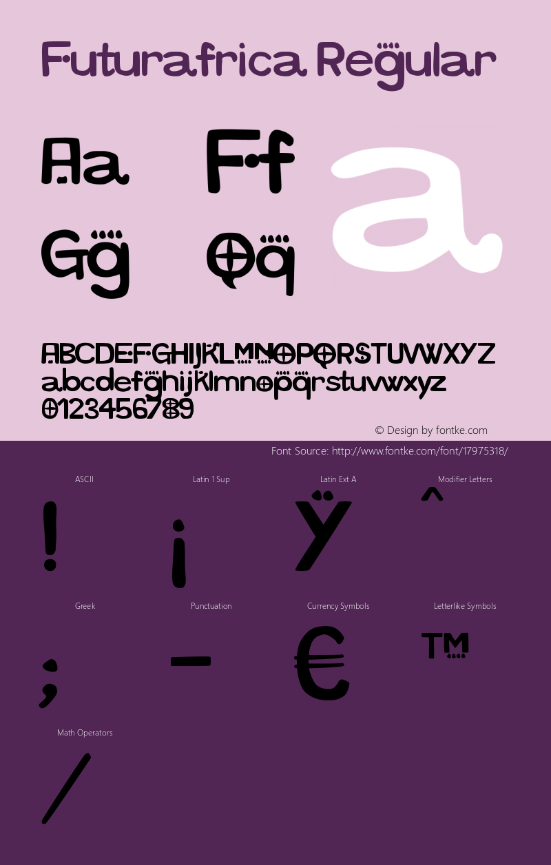 Futurafrica Regular Version 1.00 June 15, 2011, initial release Font Sample