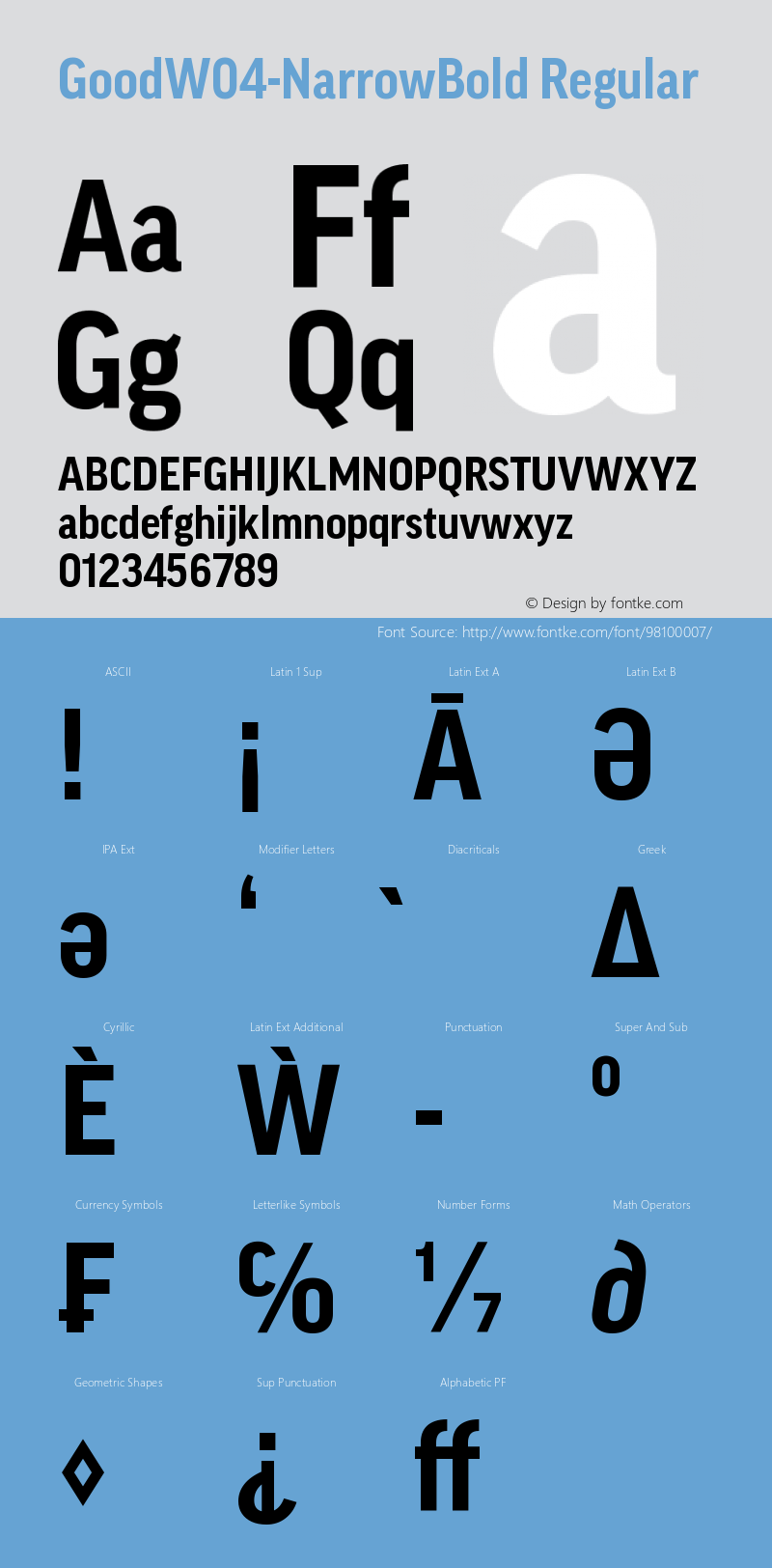 Good W04 Narrow Bold Version 7.504 Font Sample