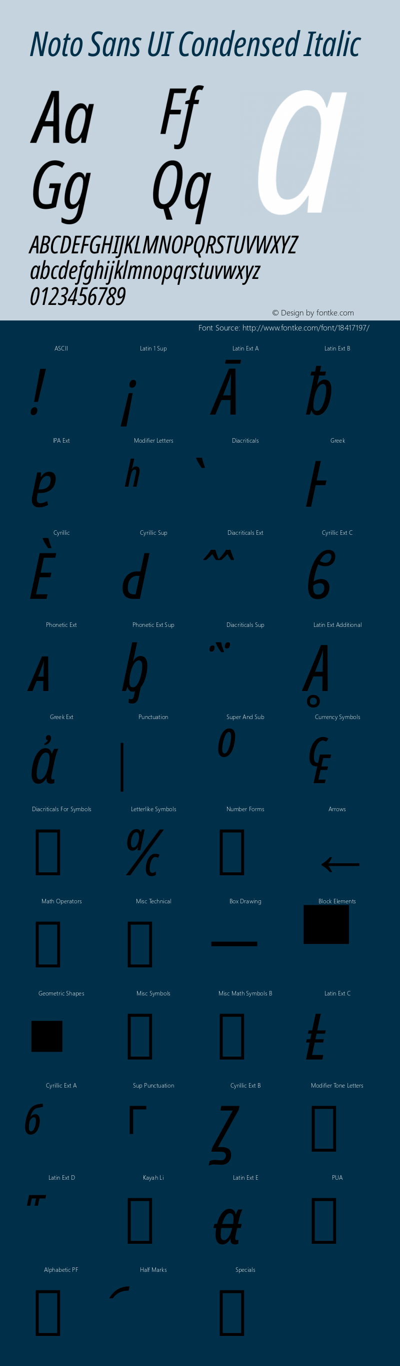 Noto Sans UI Condensed Italic Version 1.901 Font Sample