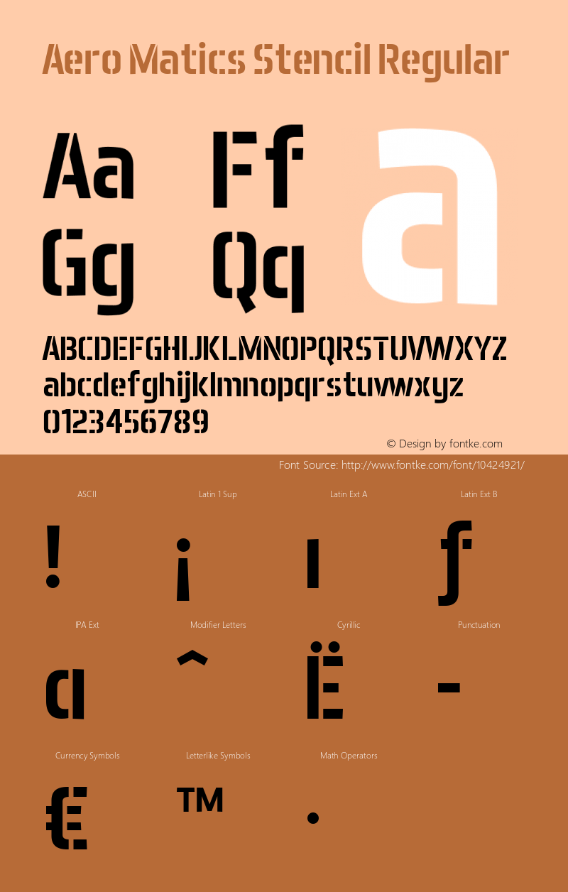 Aero Matics Stencil Regular v1.45 - 2/7/2012 Font Sample