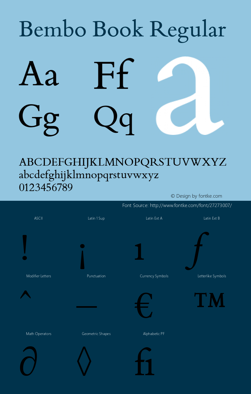 Bembo Book Version 1.00 Font Sample