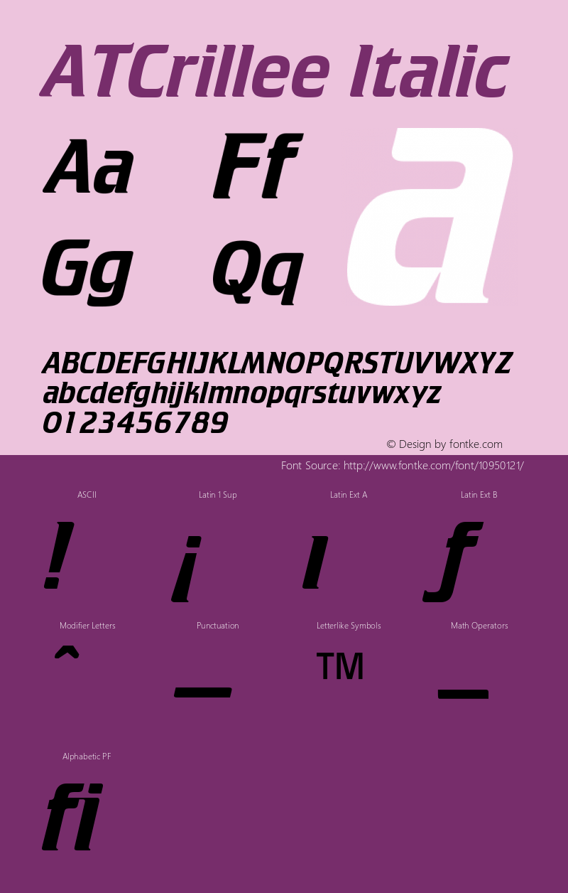 ATCrillee Italic Version 001.000 Font Sample