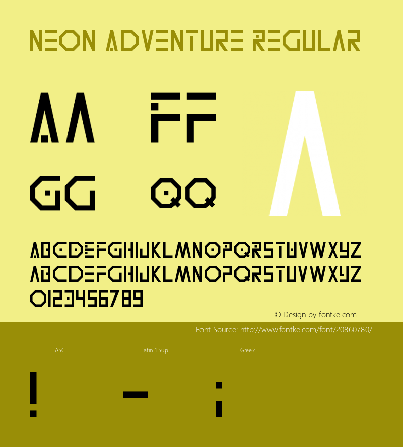 Neon Adventure Version 1.00 May 5, 2017, initial release Font Sample
