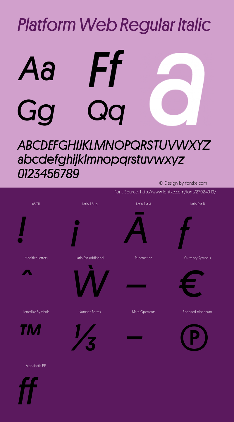 Platform Web Regular Italic Version 001.001 2010 Font Sample