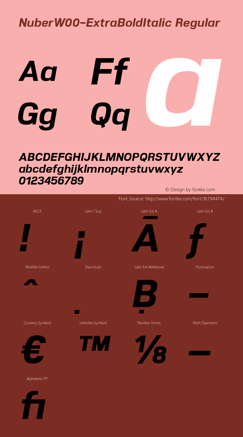 NuberW00-ExtraBoldItalic Regular Version 1.00 Font Sample