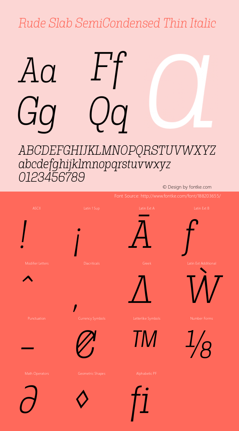 Rude Slab SemiCondensed Thin Italic Version 1.001;PS 001.001;hotconv 1.0.70;makeotf.lib2.5.58329图片样张