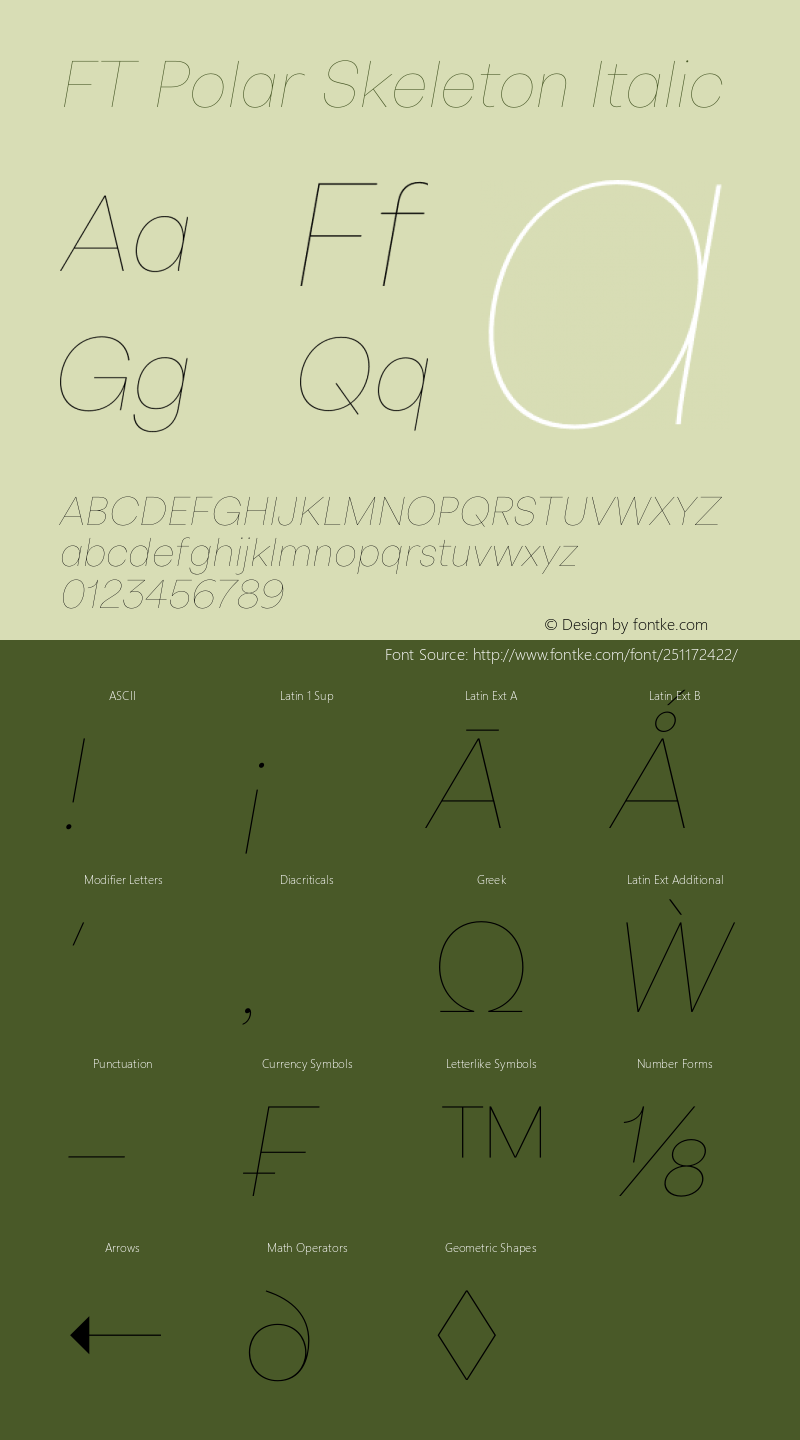 FT Polar Skeleton Italic Version 3.001;FEAKit 1.0图片样张