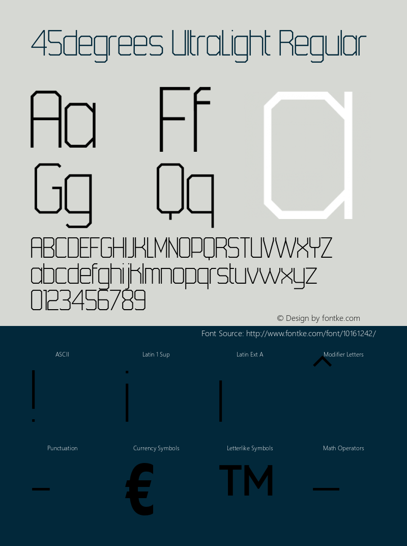 45degrees UltraLight Regular OTF 1.0;PS 001.000;Core 116;AOCW 1.0 161 Font Sample